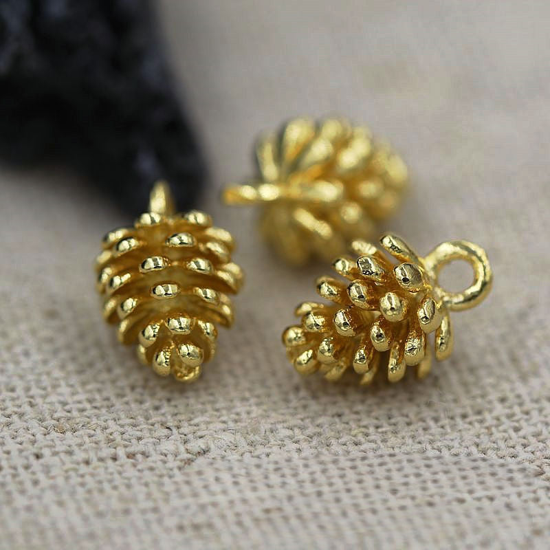 24K Gold Plated Brass Pinecone Charm, 12x8mm Pine Cone Pendant Connector, DIY Jewelry Findings for Necklace Bracelet Earrings