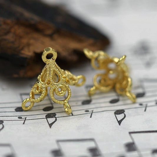 2PCS 24K Gold Plated Brass Tassel End Cap | DIY Connector for Earrings, Necklaces, Bracelets, Hairpins | Jewelry Making Supplies