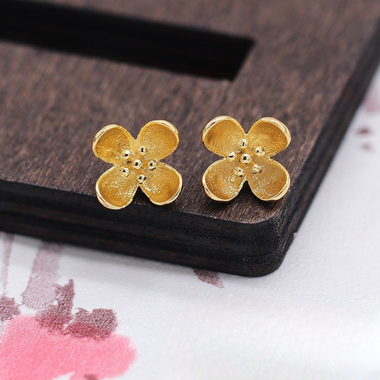 2PCS 9*6mm 24K Gold Plated Brass Osmanthus Flower Pendant, Vintage Bridal Hair Accessory, Traditional Chinese Style Plant Charm, Fade-Resistant DIY Findings