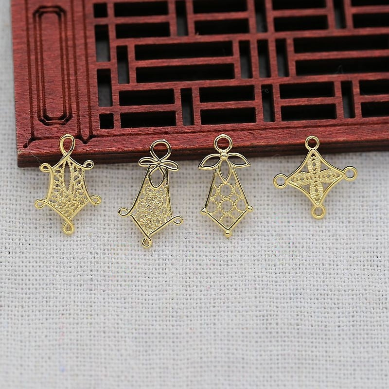 2PCS 24K Gold Plated Tassel Charms | DIY Pendant Connectors for Hairpins, Headdresses, Hanfu Earrings | Chinese Style Brass Findings
