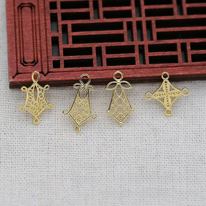 2PCS 24K Gold Plated Tassel Charms | DIY Pendant Connectors for Hairpins, Headdresses, Hanfu Earrings | Chinese Style Brass Findings