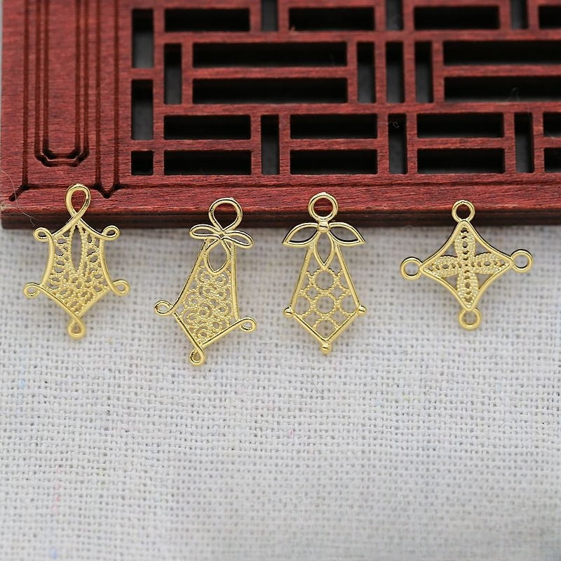 2PCS 24K Gold Plated Tassel Charms | DIY Pendant Connectors for Hairpins, Headdresses, Hanfu Earrings | Chinese Style Brass Findings