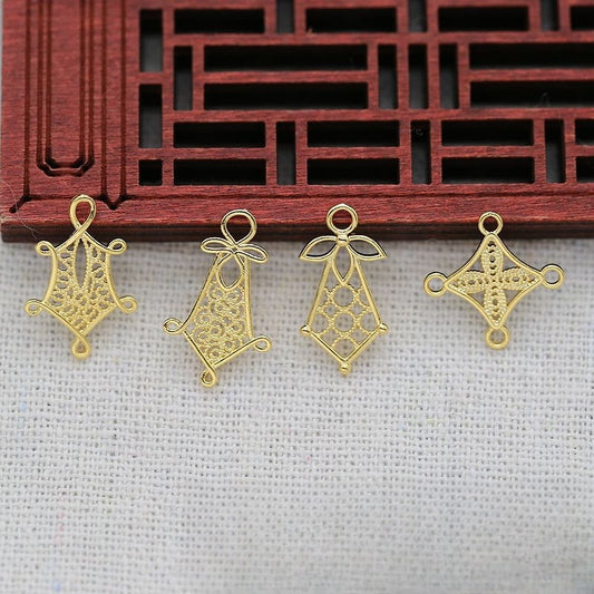 2PCS 24K Gold Plated Tassel Charms | DIY Pendant Connectors for Hairpins, Headdresses, Hanfu Earrings | Chinese Style Brass Findings