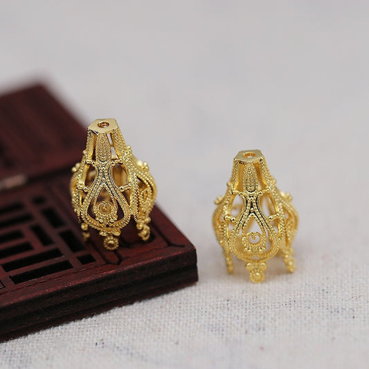 24K Gold Plated Filigree Tassel Cap | Goblet-Shaped End Cap for DIY Hairpin Jewelry | Brass Cone Bead Cap for Hanfu Accessories