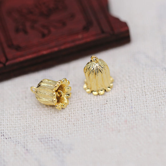 1PC 24K Gold Plated Lily of the Valley Charm, Brass Flower Pendant Connector, DIY Jewelry Making Supplies, Gold Floral Findings