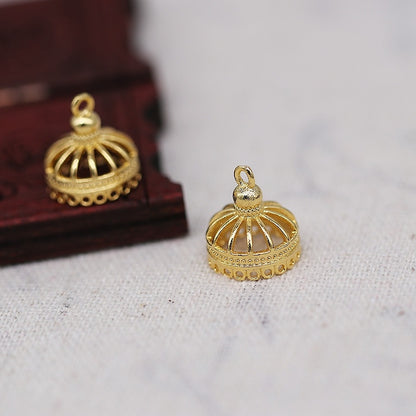2PCS 24K Gold Plated Brass Tassel Bead Cap Charm 11x12mm, Fade-Resistant DIY Flower End Cap for Hairpins, Earrings, and Chinese Style Jewelry
