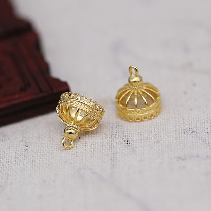 2PCS 24K Gold Plated Brass Tassel Bead Cap Charm 11x12mm, Fade-Resistant DIY Flower End Cap for Hairpins, Earrings, and Chinese Style Jewelry