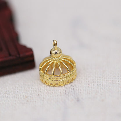 2PCS 24K Gold Plated Brass Tassel Bead Cap Charm 11x12mm, Fade-Resistant DIY Flower End Cap for Hairpins, Earrings, and Chinese Style Jewelry
