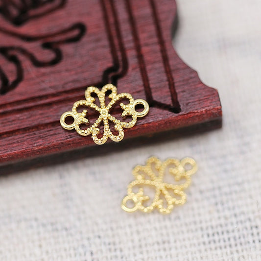 4PCS 7*10MM  24K Gold Plated Four-Leaf Clover Connector | Double Hole Brass Charm for Necklace, Bracelet & Earring DIY
