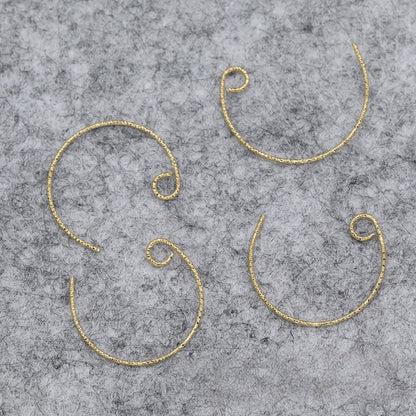 2Pairs 24K Gold Plated Brass C-Shaped Embossed Earring Hooks, Tarnish Resistant Hoop Findings, DIY Jewelry Making Supplies