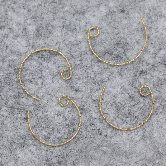 2Pairs 24K Gold Plated Brass C-Shaped Embossed Earring Hooks, Tarnish Resistant Hoop Findings, DIY Jewelry Making Supplies