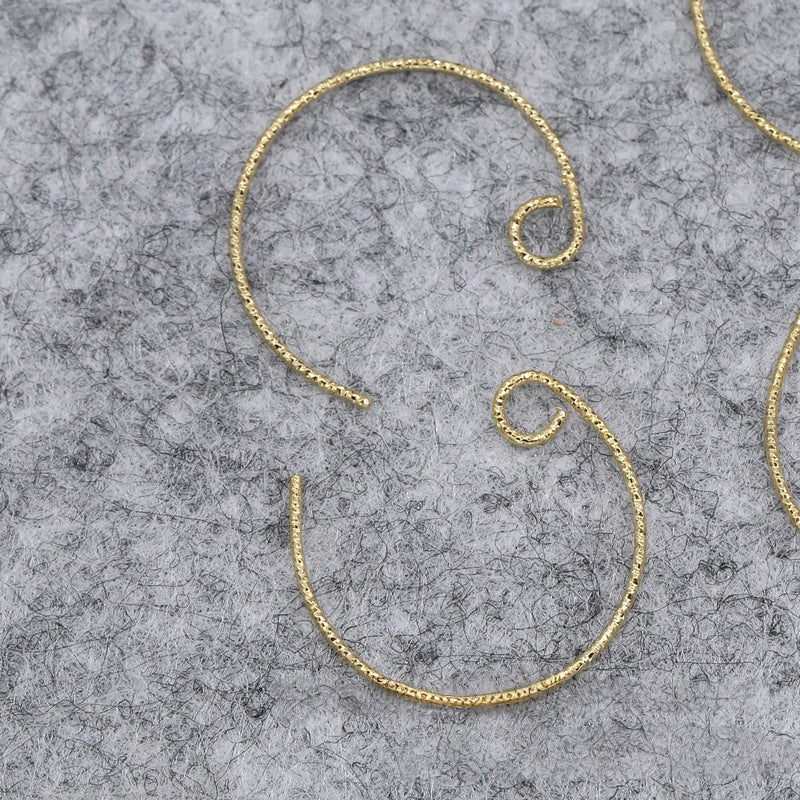 2Pairs 24K Gold Plated Brass C-Shaped Embossed Earring Hooks, Tarnish Resistant Hoop Findings, DIY Jewelry Making Supplies