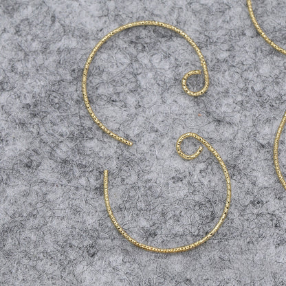 2Pairs 24K Gold Plated Brass C-Shaped Embossed Earring Hooks, Tarnish Resistant Hoop Findings, DIY Jewelry Making Supplies