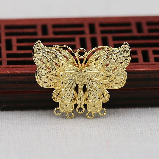 30x23mm 24K Gold Plated Layered Butterfly Pendant | Brass Charm with Loop for Earrings & Jewelry DIY