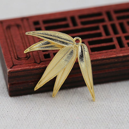 2PCS 37x27mm 24K Gold Plated Bamboo Leaf Pendant | Cloisonné-Inspired Bamboo Leaf Charm for Hanfu Hairpin & Jewelry Making