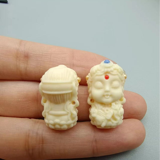 Ivory Nut Cute Tara Bead, Hand Carved Tagua Charm, Cute Buddhist Bead for DIY Mala Bracelet, Bodhi Style Jewelry Making