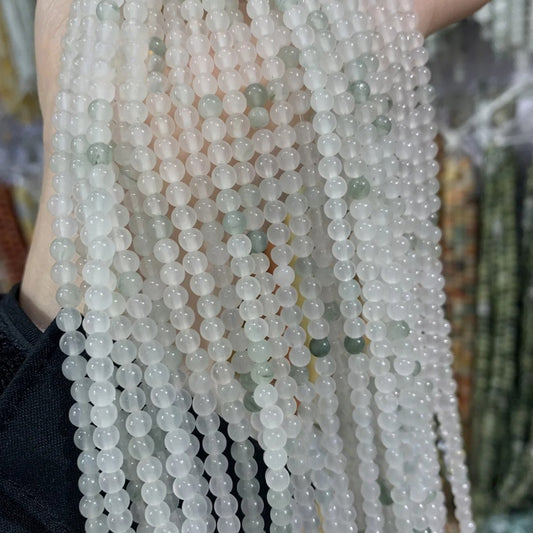 Natural Tianshan Jade Loose Beads - Round/Smooth Gemstone Beads for Jewelry Making, DIY Bracelet Necklace Supplies