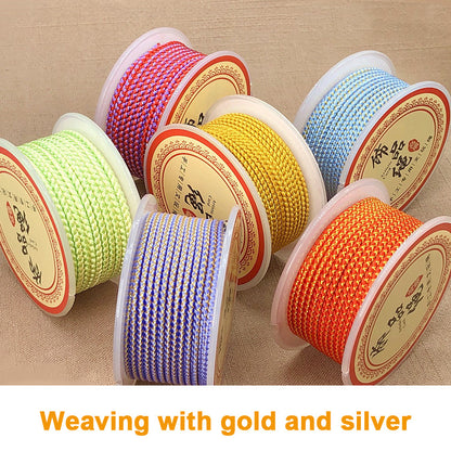 2.5mm Gold & Silver Dragon Pattern Red Cord | New Year Luck Bracelet/Necklace DIY Braiding String | Pendant Hanging Rope