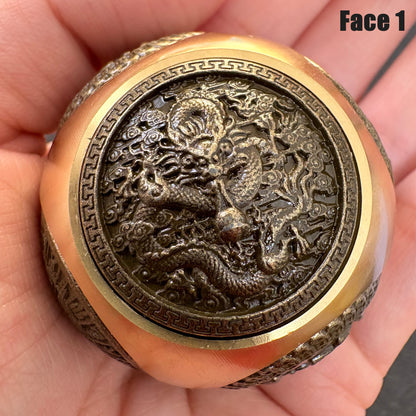 Brass Dragon Rotating Ball Figurine, Vintage Copper Hexagon Fortune Spinner, Taichi Zen Decor, Lucky Symbol Fidget Toy（1 Piece）