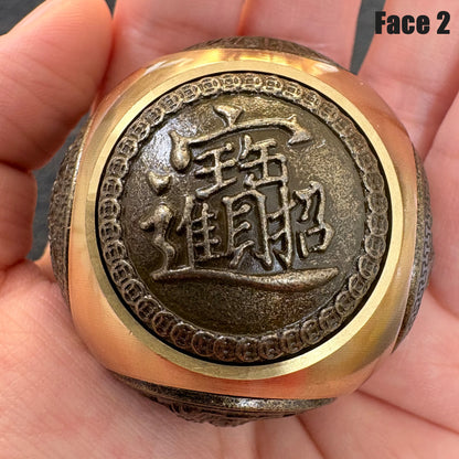 Brass Dragon Rotating Ball Figurine, Vintage Copper Hexagon Fortune Spinner, Taichi Zen Decor, Lucky Symbol Fidget Toy（1 Piece）