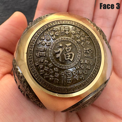 Brass Dragon Rotating Ball Figurine, Vintage Copper Hexagon Fortune Spinner, Taichi Zen Decor, Lucky Symbol Fidget Toy（1 Piece）