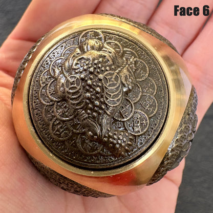 Brass Dragon Rotating Ball Figurine, Vintage Copper Hexagon Fortune Spinner, Taichi Zen Decor, Lucky Symbol Fidget Toy（1 Piece）