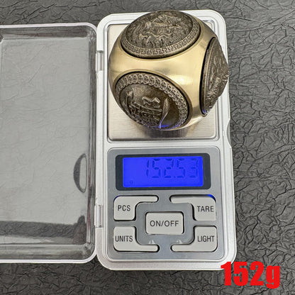 Brass Dragon Rotating Ball Figurine, Vintage Copper Hexagon Fortune Spinner, Taichi Zen Decor, Lucky Symbol Fidget Toy（1 Piece）