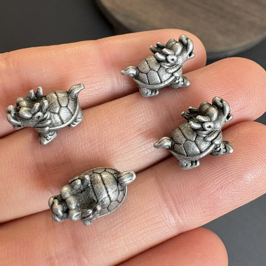 6PCS Vintage Brass Dragon Turtle Spacer Beads, Mythical Feng Shui Lucky Charm, Jewelry Making Supply