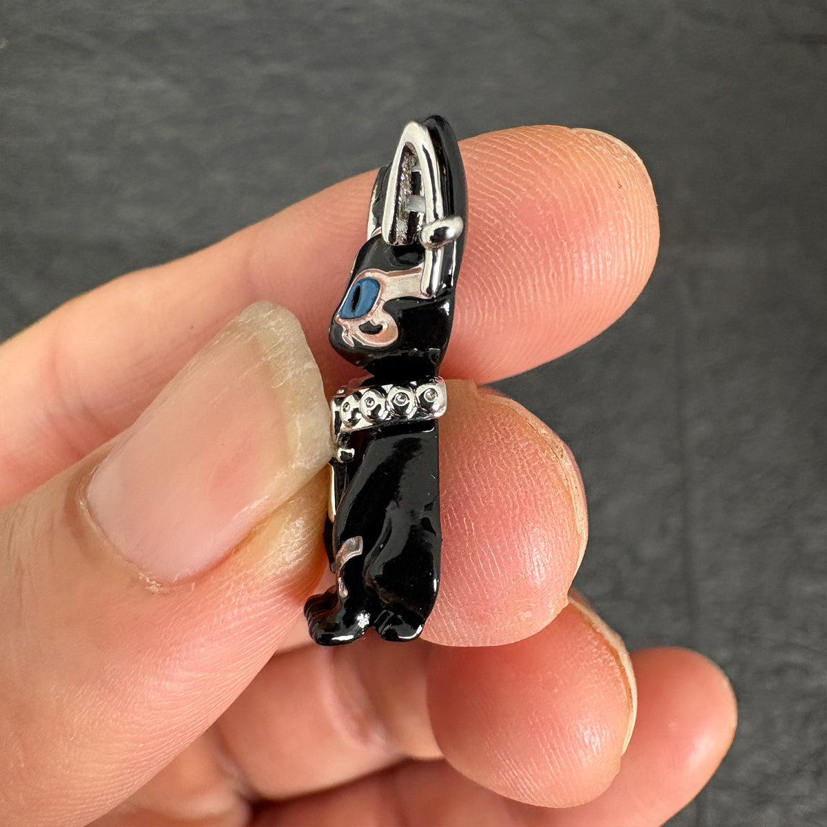 Egyptian Bastet Black Cat Charm, Enamel Cat Pendant for Jewelry Making
