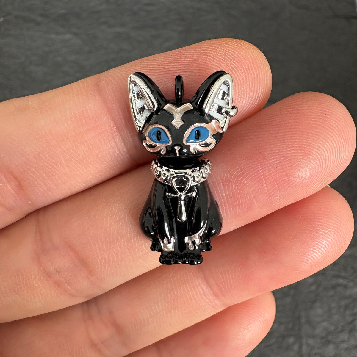 Egyptian Bastet Black Cat Charm, Enamel Cat Pendant for Jewelry Making
