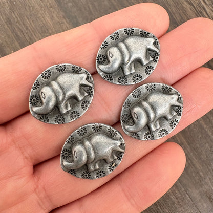 Thai Karen Hill Tribe Style Silver Tribal Elephant Oval Charms - 4Pcs Vintage Antique Silver Elephant Pendants for Jewelry Making