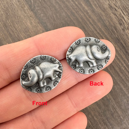 Thai Karen Hill Tribe Style Silver Tribal Elephant Oval Charms - 4Pcs Vintage Antique Silver Elephant Pendants for Jewelry Making
