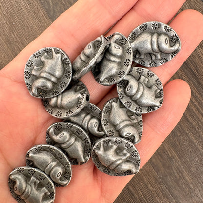 Thai Karen Hill Tribe Style Silver Tribal Elephant Oval Charms - 4Pcs Vintage Antique Silver Elephant Pendants for Jewelry Making