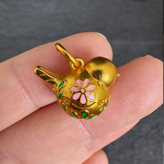 Brass 24K Gold Plated Enamel Bird Charm, DIY Jewelry Making Pendant