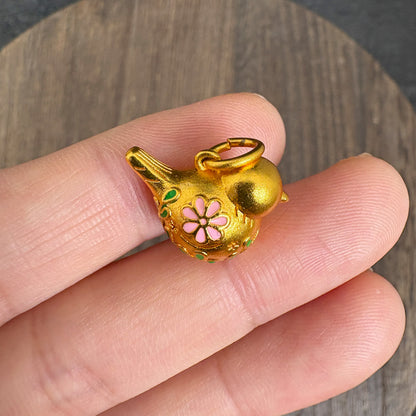 Brass 24K Gold Plated Enamel Bird Charm, DIY Jewelry Making Pendant