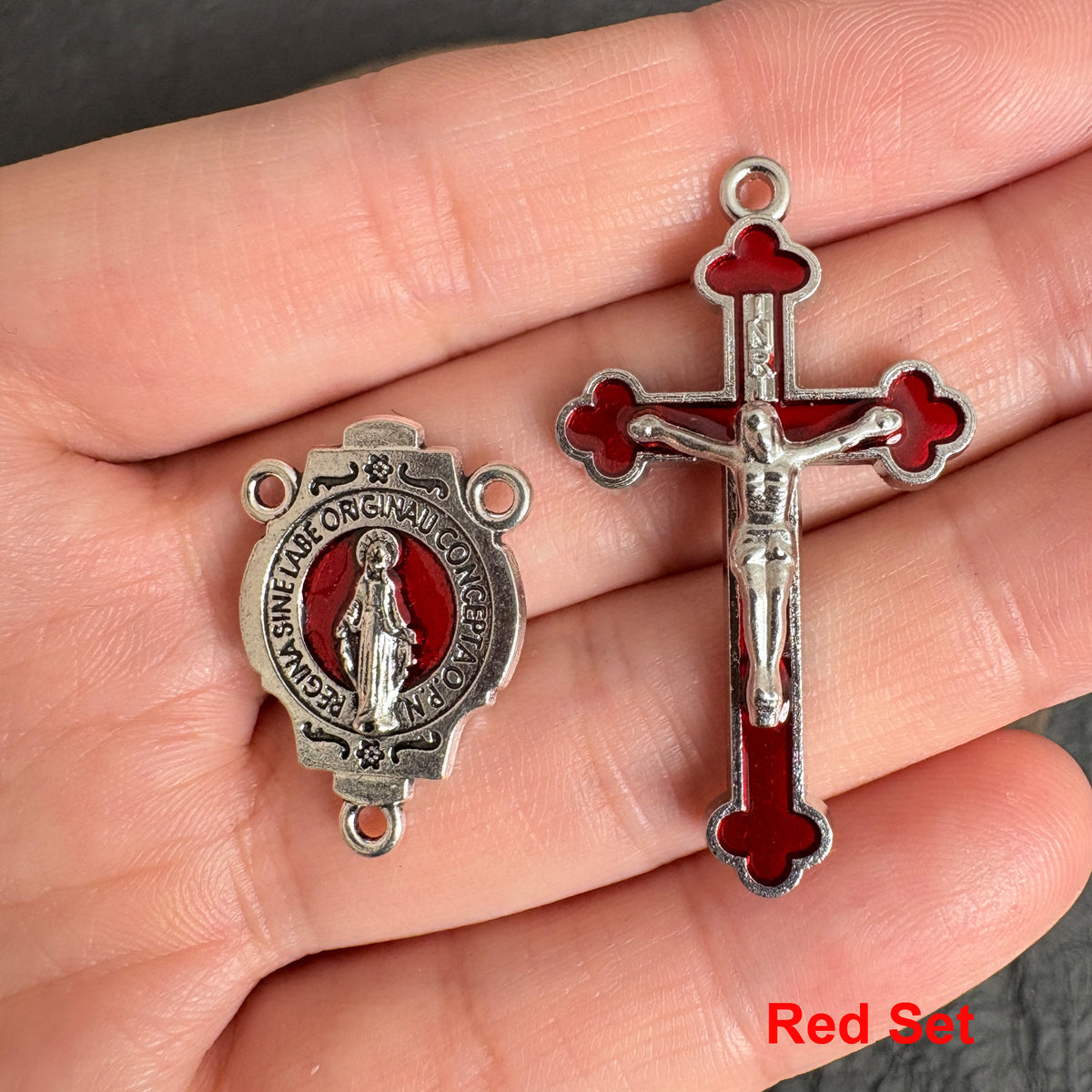 Enamel Our Lady Connector & Crucifix Set, Multicolor Pink Red Purple Black Blue, Religious DIY Rosary Necklace Supplies