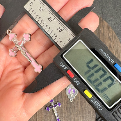 Enamel Our Lady Connector & Crucifix Set, Multicolor Pink Red Purple Black Blue, Religious DIY Rosary Necklace Supplies