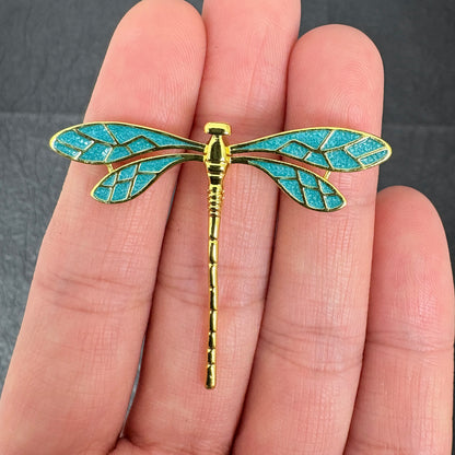 Enamel Turquoise Color Dragonfly Pendant, Gold Tone Dragonfly Charm for Jewelry Making