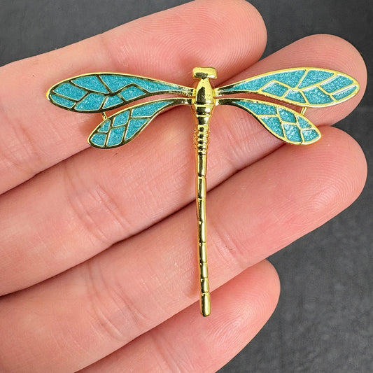 Enamel Turquoise Color Dragonfly Pendant, Gold Tone Dragonfly Charm for Jewelry Making