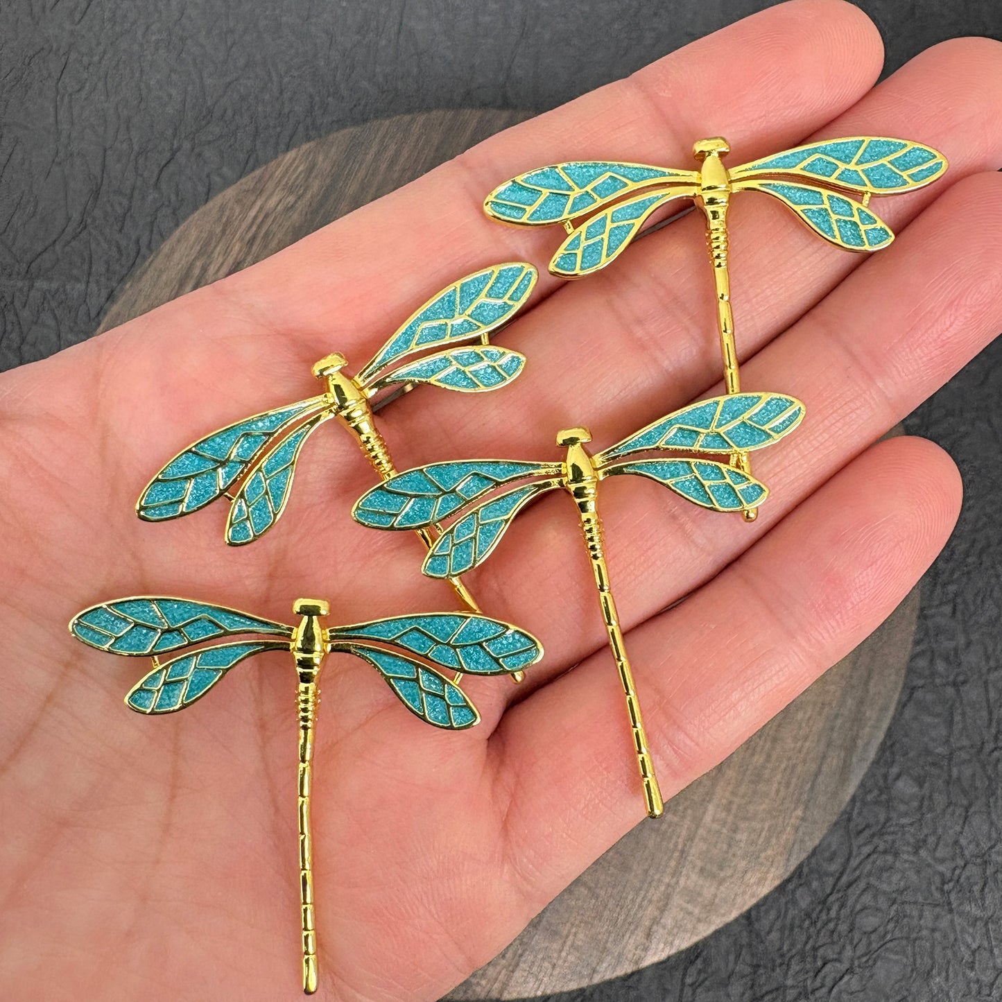 Enamel Turquoise Color Dragonfly Pendant, Gold Tone Dragonfly Charm for Jewelry Making