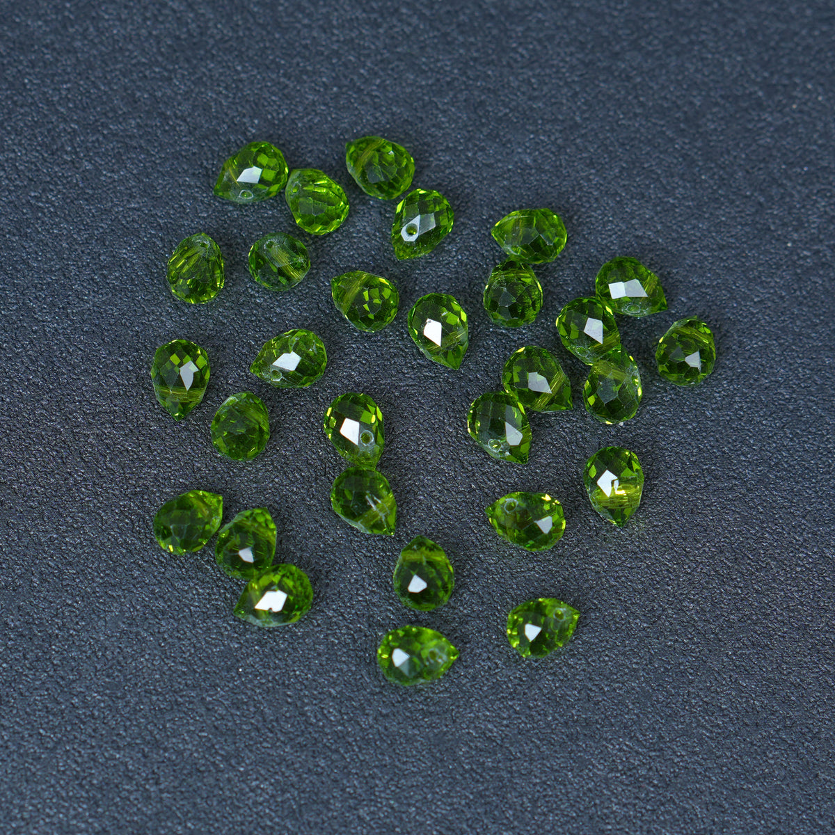 40Pcs Faceted Teardrop Glass Beads, Peridot 8x10mm, Top Hole Beads for Jewelry Making