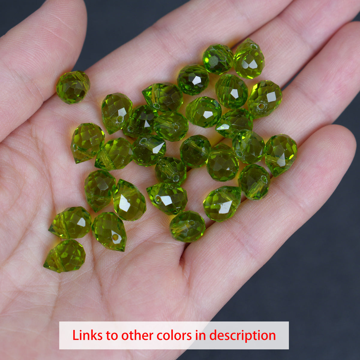 40Pcs Faceted Teardrop Glass Beads, Peridot 8x10mm, Top Hole Beads for Jewelry Making