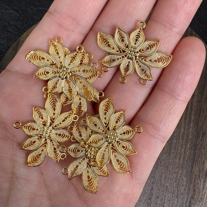 2PCS 24K Gold Plated Filigree Lotus Connector, DIY Jewelry Making Charm