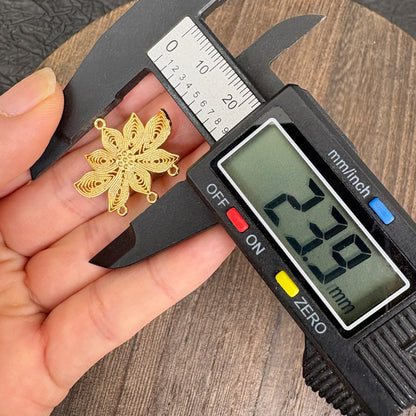 2PCS 24K Gold Plated Filigree Lotus Connector, DIY Jewelry Making Charm