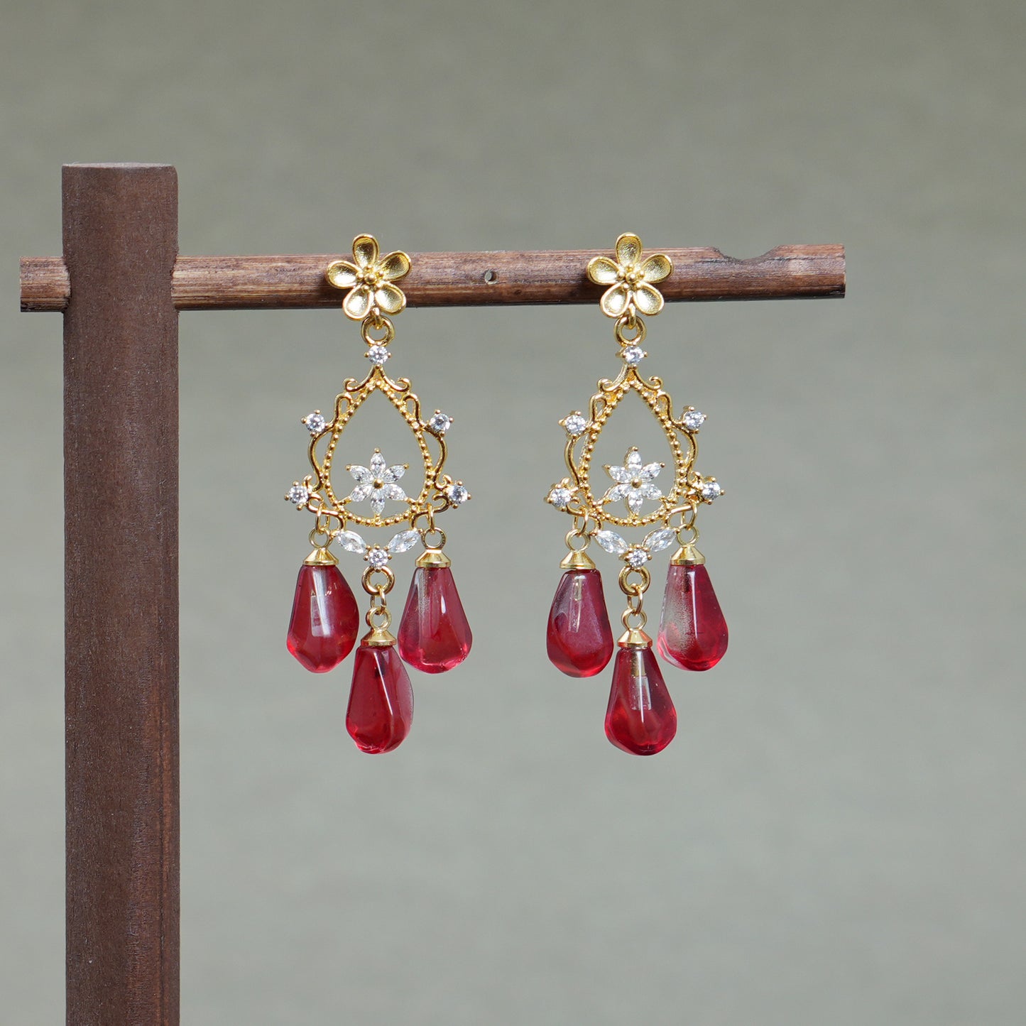 Glass Pomegranate Seed Earrings,Fruit Flower Stud