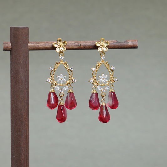 Glass Pomegranate Seed Earrings,Fruit Flower Stud