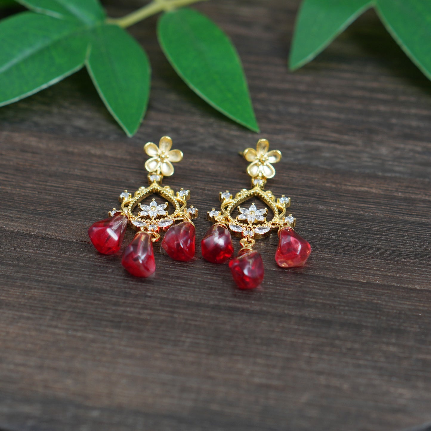 Glass Pomegranate Seed Earrings,Fruit Flower Stud