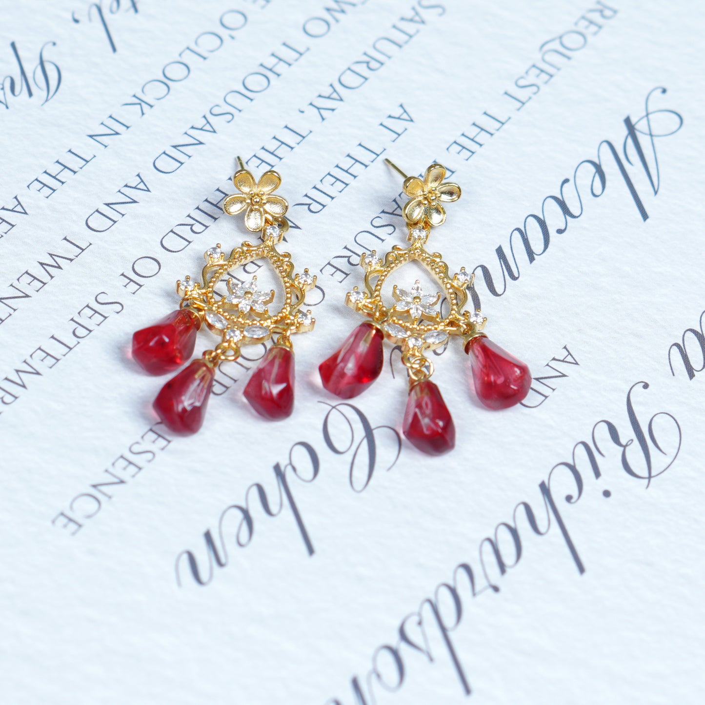 Glass Pomegranate Seed Earrings,Fruit Flower Stud