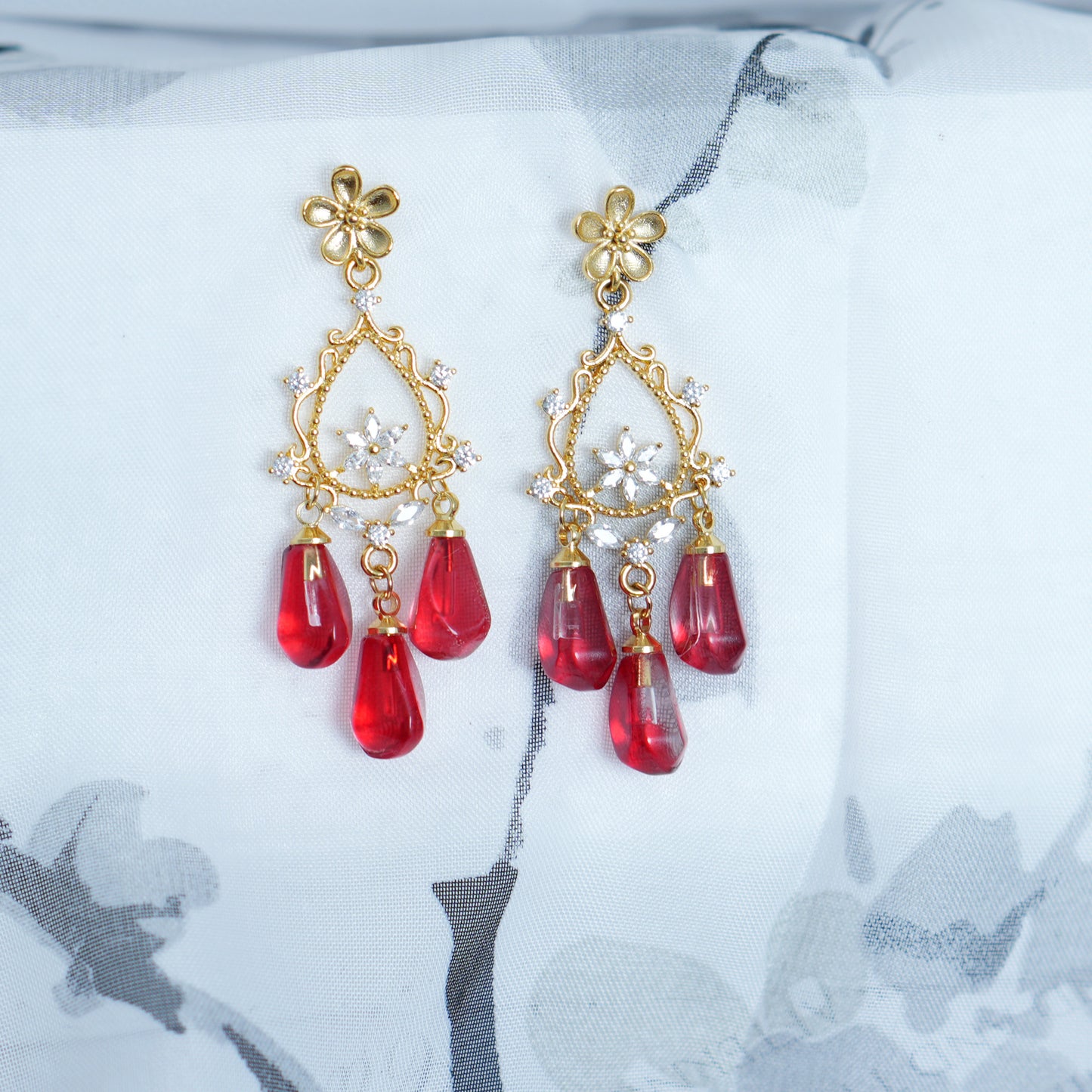 Glass Pomegranate Seed Earrings,Fruit Flower Stud