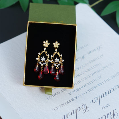 Glass Pomegranate Seed Earrings,Fruit Flower Stud